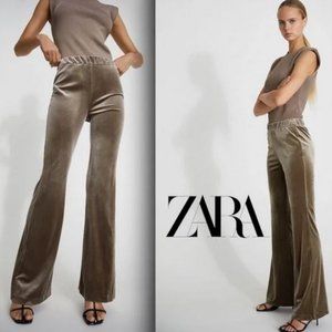 Zara Taupe Velvet Flare Pants, NWT, size S